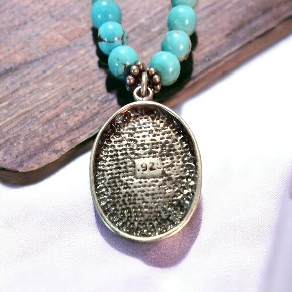 Turquoise and Sterling beaded necklace with pendant - Picture 4 of 8